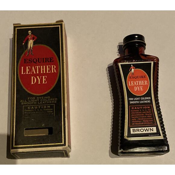 Esquire Brown Leather Dye Semi Full Bottle and Box VTG 1940 - 1950 (?) Shoe - Picture 2 of 11
